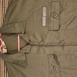 MASH 4077th TV Show Fox Green Military Style Cotton Blend L Short Sleeve Shirt‎